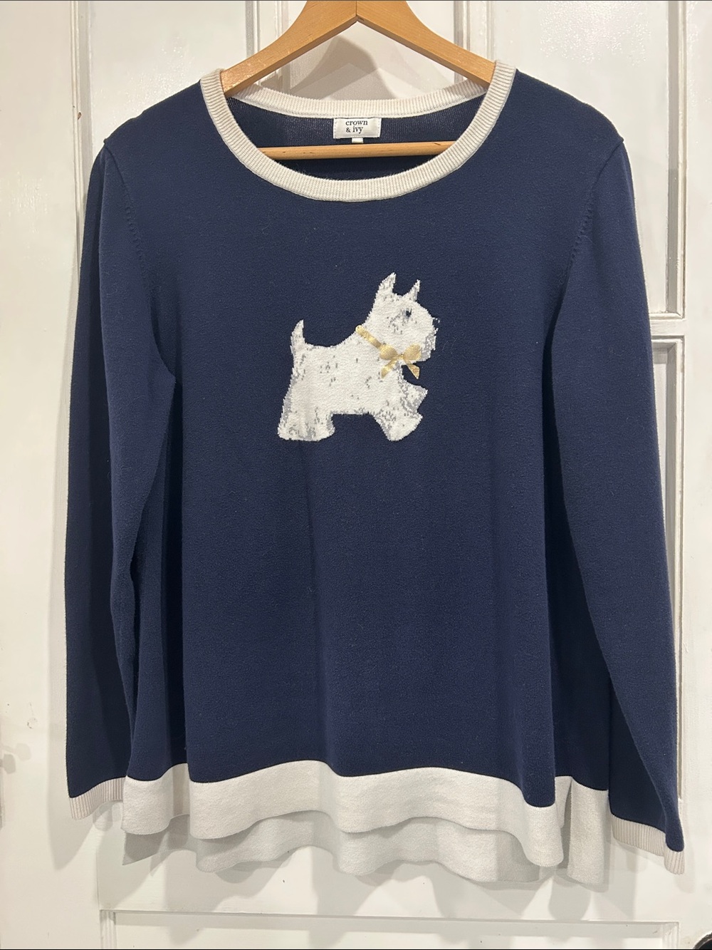 Crown & Ivy Scottie Dog With Bow Cotton Crew Neck Sweater - Size XL